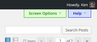 More visible "Screen Options" and "Help" tabs.